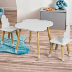 Table et 2 chaises enfant bois nuage (H44 cm) Lilou Blanc