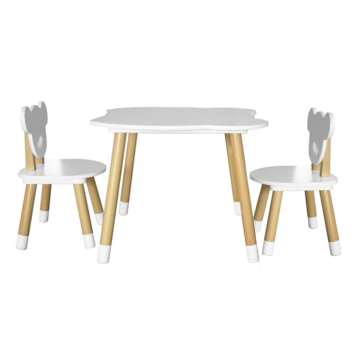 Table et 2 chaises enfant bois (H44 cm) Oursons Blanc
