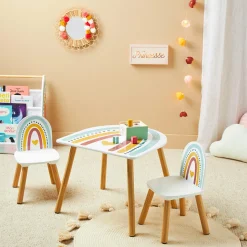 Table et 2 chaises enfant bois Leno Multicolore
