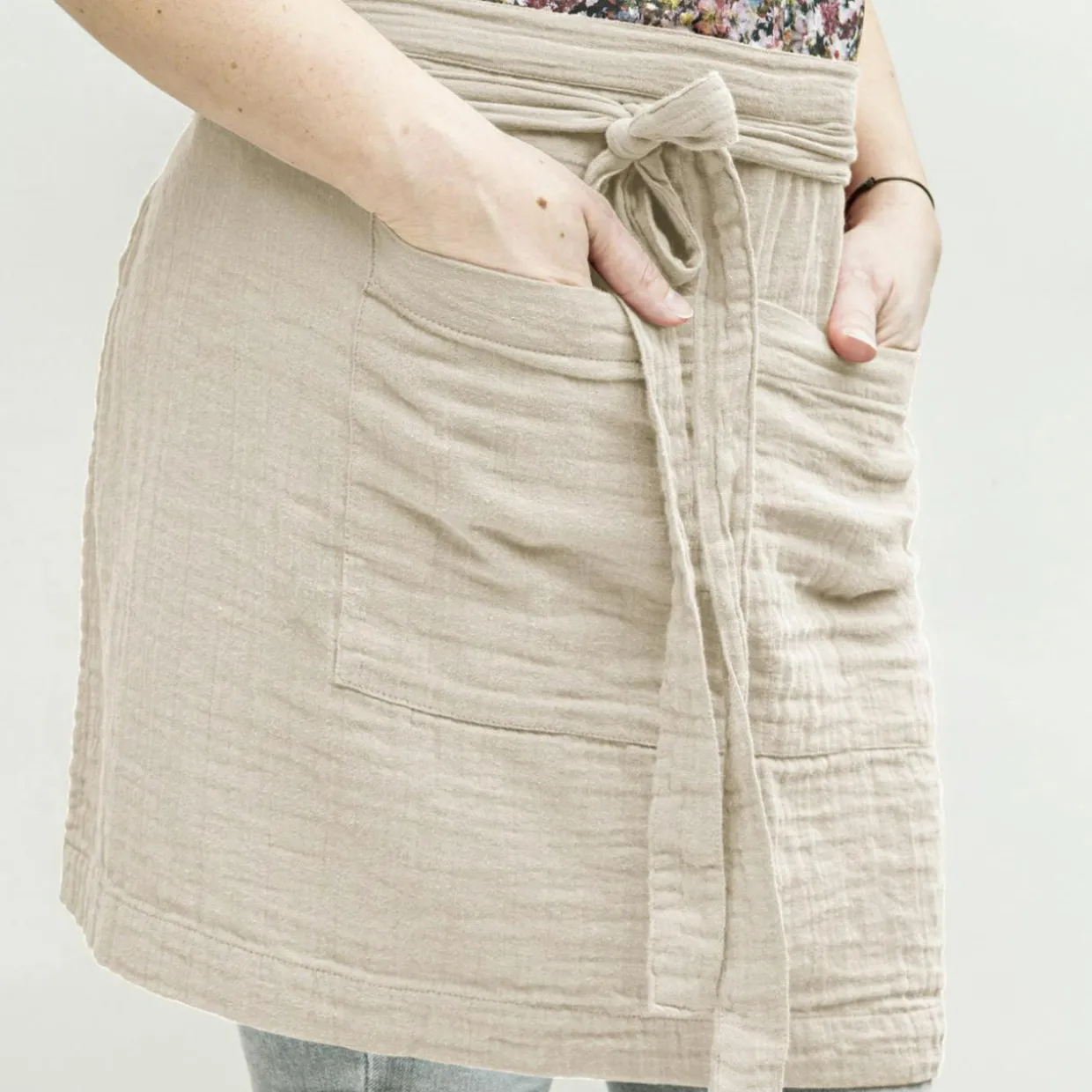 Tablier avec poches gaze de coton Gaïa Beige pampa