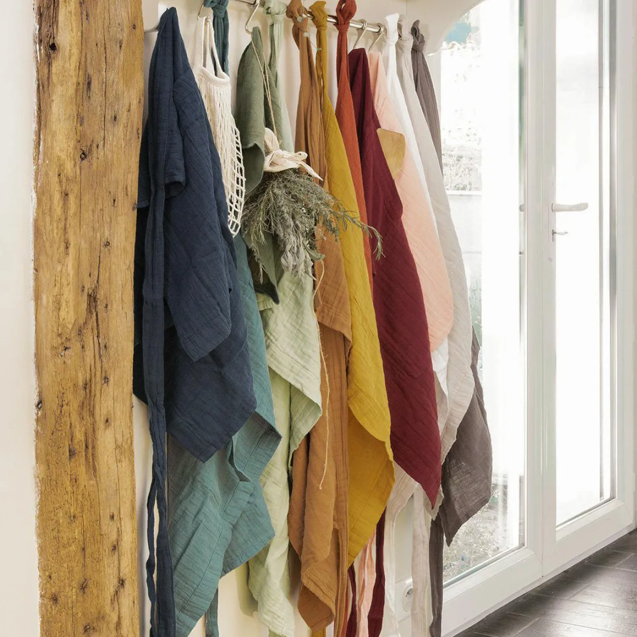 Tablier avec poches gaze de coton Gaïa Beige pampa