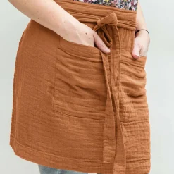 Tablier avec poches gaze de coton Gaïa Abricot