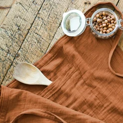 Tablier avec poches gaze de coton Gaïa Abricot