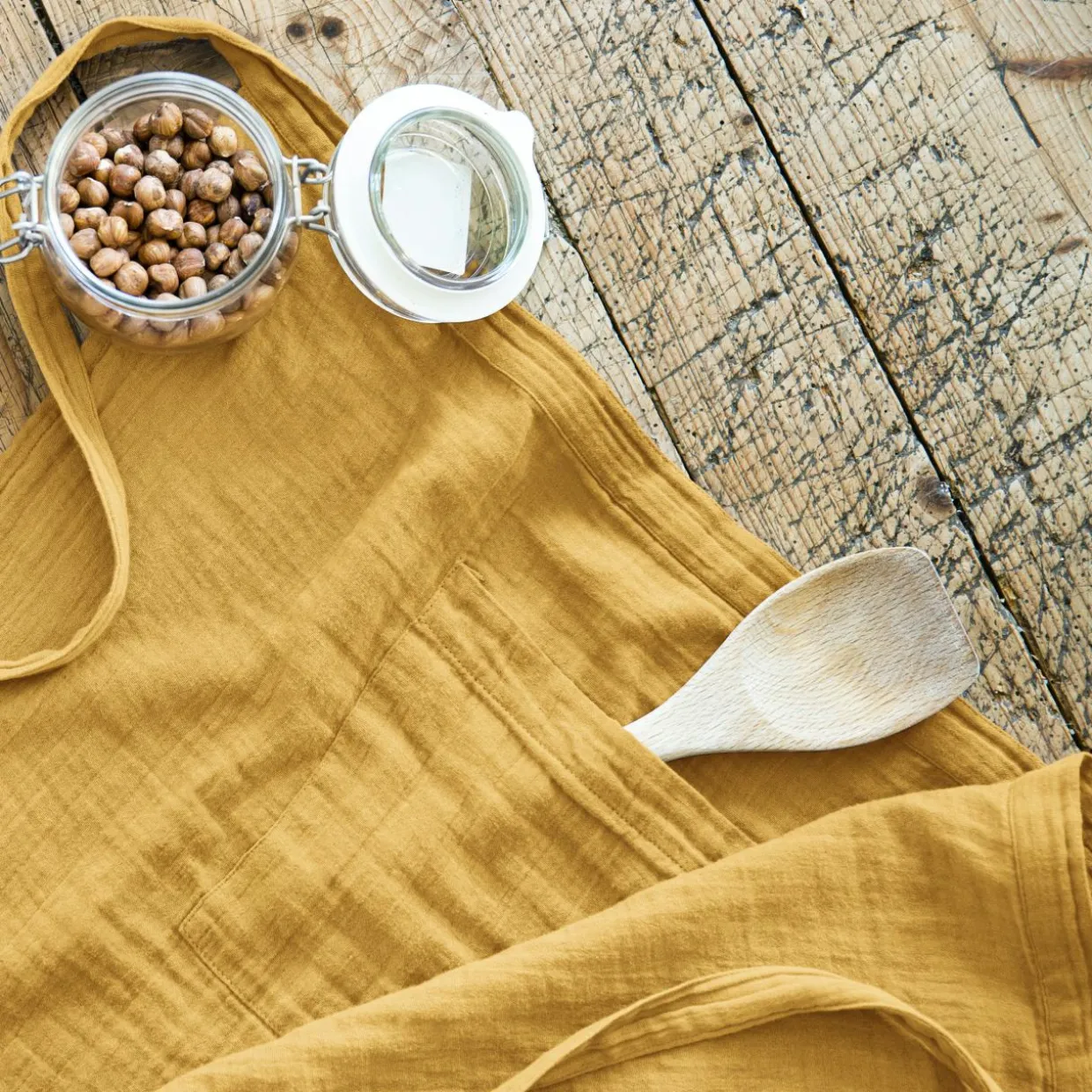 Tablier avec poches gaze de coton Gaïa Jaune safran