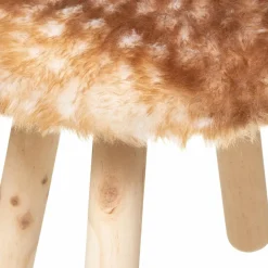 Tabouret enfant bois et fausse fourrure (H38 cm) Cerf Marron