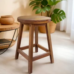 Tabouret rond bois (H45 cm) Davao Marron