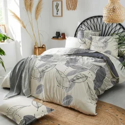 Taie de traversin coton lavé (L200 cm) Folio Grise