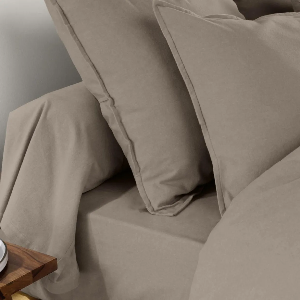 Taie de traversin flanelle de coton (L185 cm) Nina Ficelle