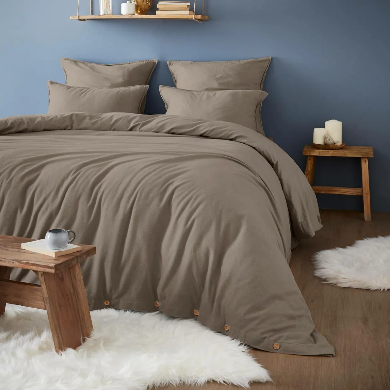 Taie de traversin flanelle de coton (L185 cm) Nina Ficelle