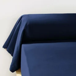 Taie de traversin flanelle de coton (L185 cm) Nina Bleu nuit