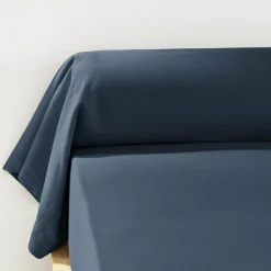 Taie de traversin flanelle de coton (L185 cm) Théa Bleu nuit