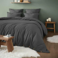 Taie de traversin flanelle de coton (L185 cm) Théa Gris anthracite