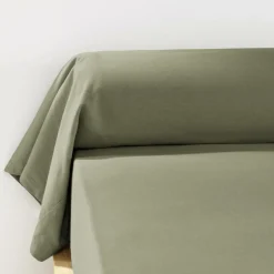 Taie de traversin flanelle de coton (L185 cm) Nina Vert romarin