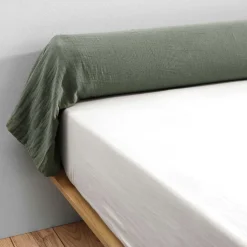 Taie de traversin gaze de coton (L185 cm) Gaïa Vert romarin