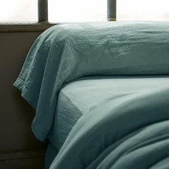 Taie de traversin gaze de coton (L185 cm) Gaïa Bleu canard