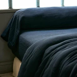 Taie de traversin gaze de coton (L185 cm) Gaïa Bleu nuit