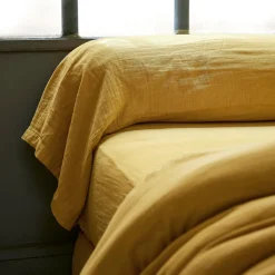 Taie de traversin gaze de coton (L185 cm) Gaïa Jaune safran