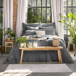 Taie de traversin lyocell Tencel™ lavé (27 x 185 cm) Olivia Gris granit