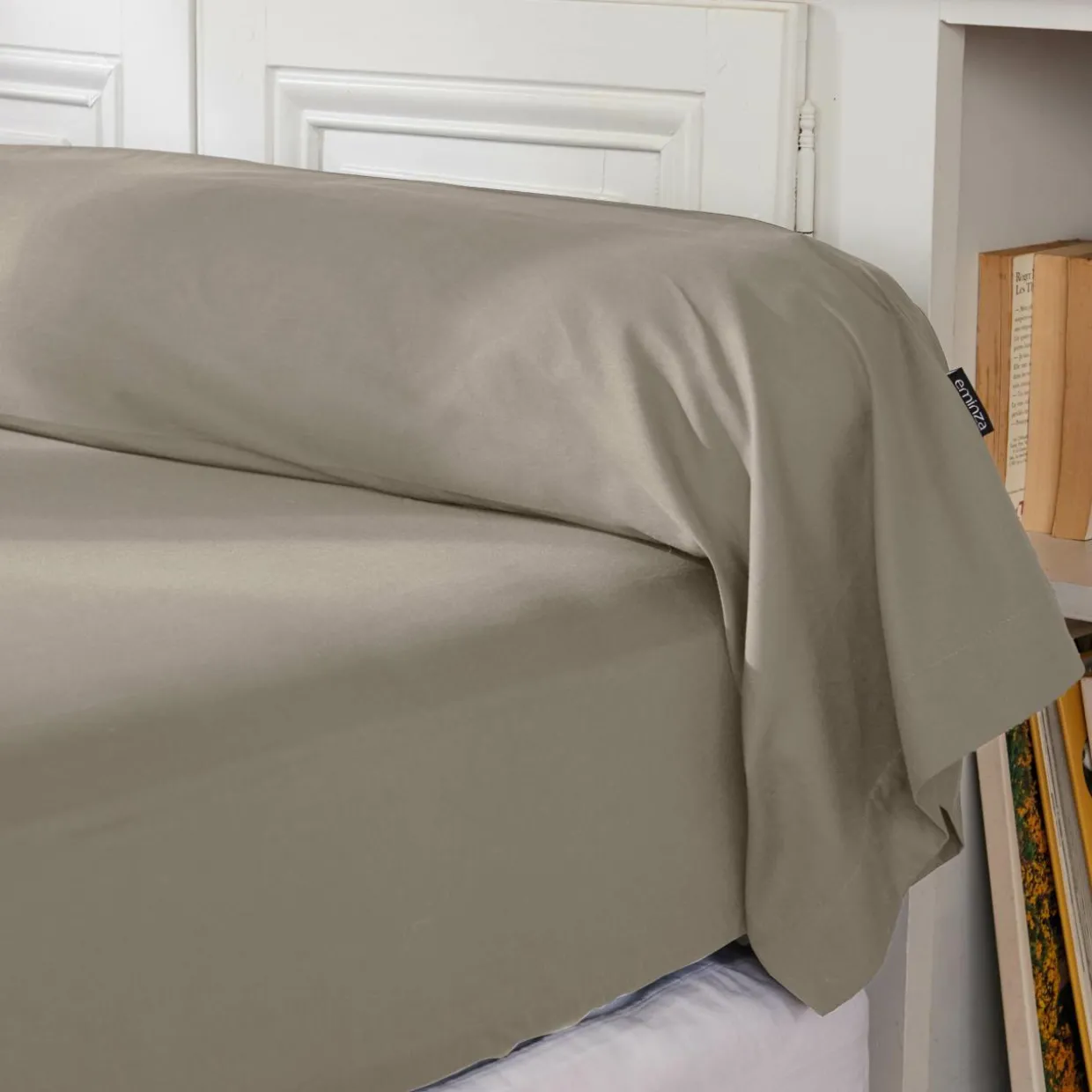 Taie de traversin percale de coton (L185 cm) Cali Taupe