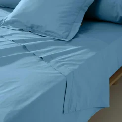 Taie de traversin percale de coton (L185 cm) Cali Bleu ciel