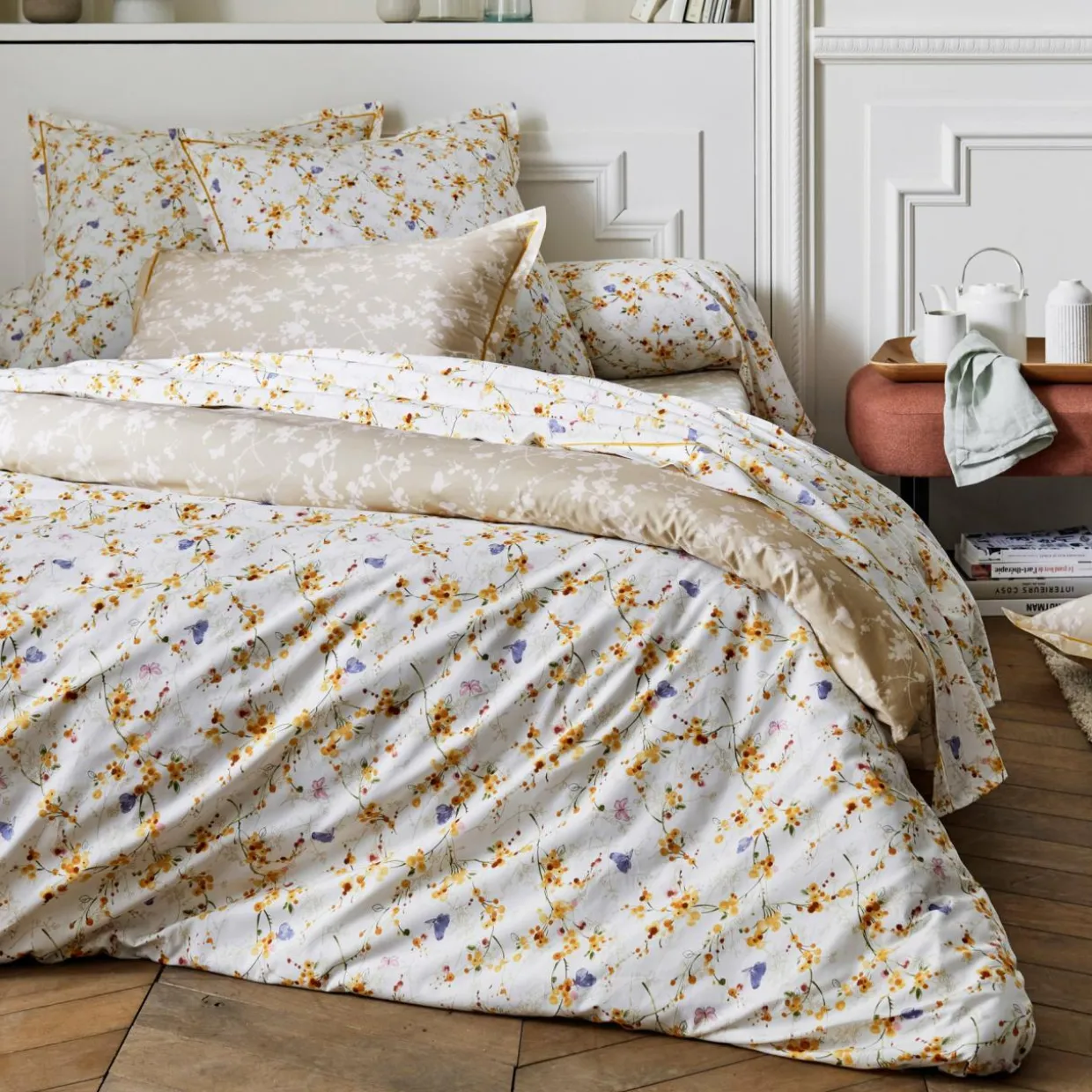 Taie de traversin percale de coton (L200 cm) Bel amour Jaune