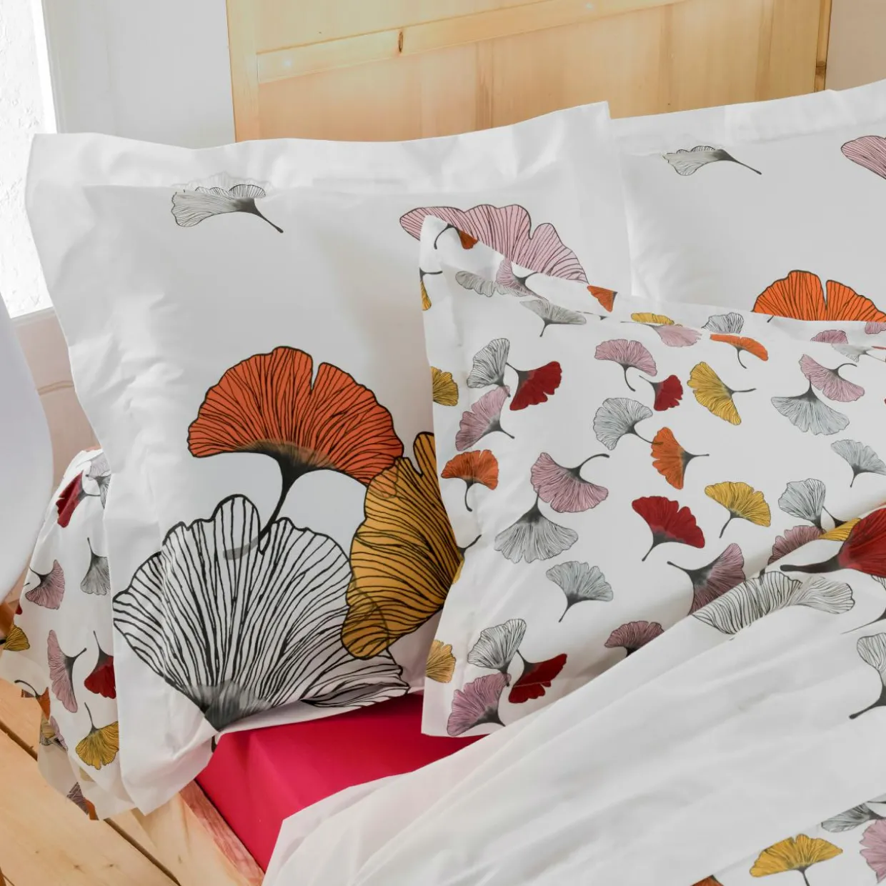 Taie de traversin percale de coton (L200 cm) Ginkgo Multicolore