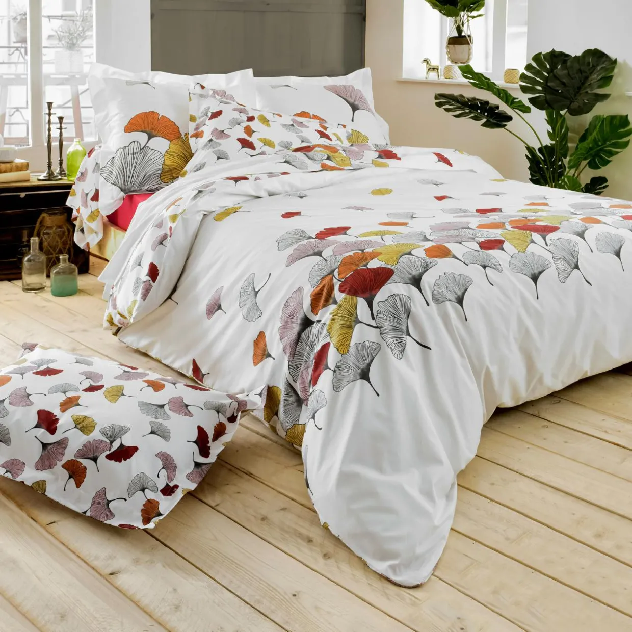 Taie de traversin percale de coton (L200 cm) Ginkgo Multicolore