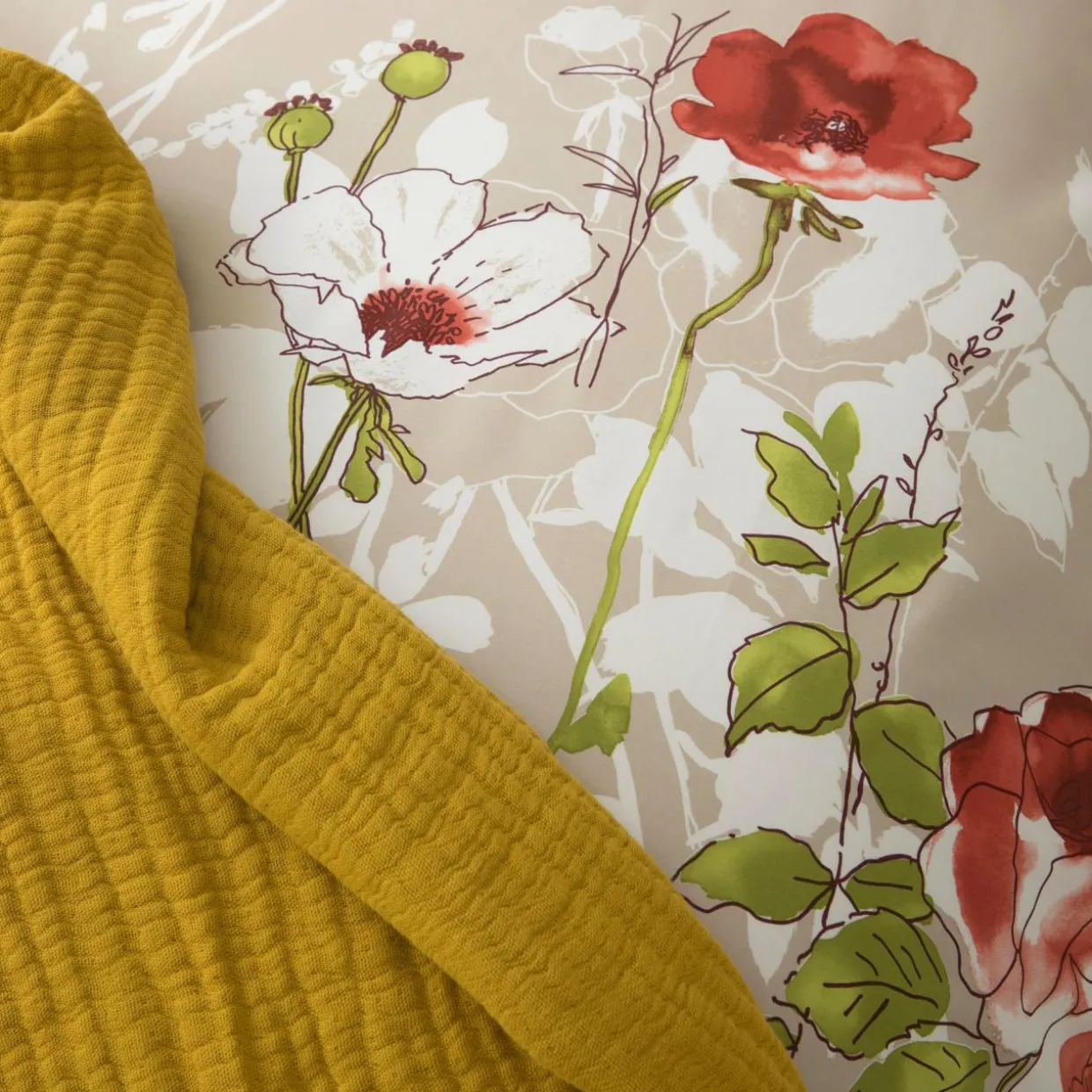 Taie de traversin satin de coton (L200 cm) Roseraie Marron ficelle