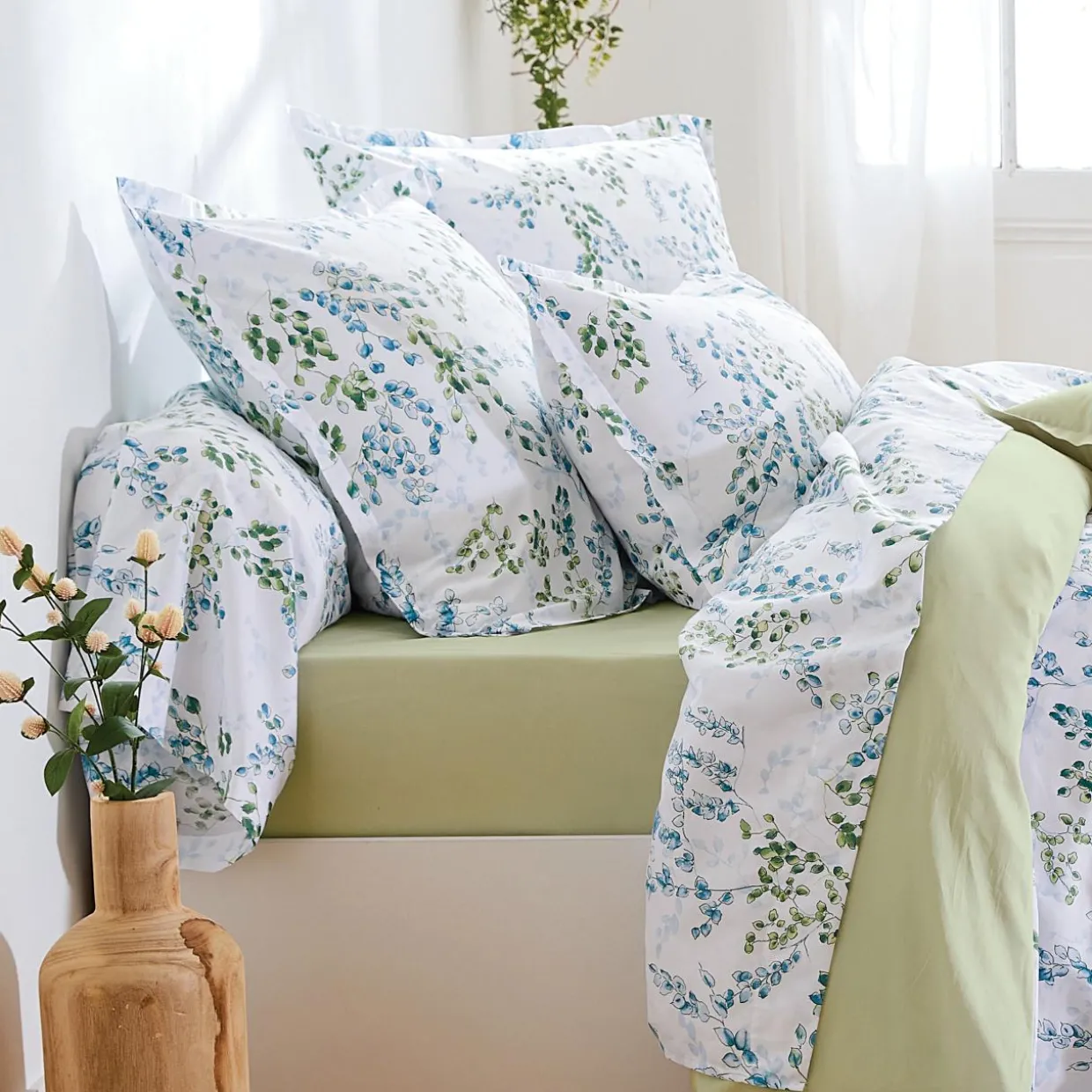 Taie de traversin satin de coton (L200 cm) Angèle Vert tilleul