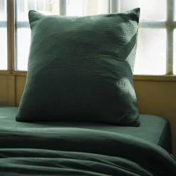 Taie d'oreiller carrée en gaze de coton (60 x 60 cm) Gaïa Vert sapin