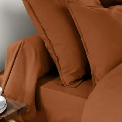 Taie d'oreiller carrée flanelle de coton (80 x 80 cm) Nina Terracotta