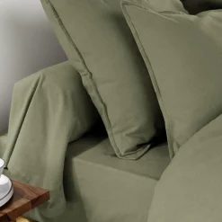 Taie d'oreiller carrée flanelle de coton (63 x 63 cm) Théa Vert romarin