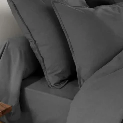 Taie d'oreiller carrée flanelle de coton (80 x 80 cm) Nina Gris anthracite