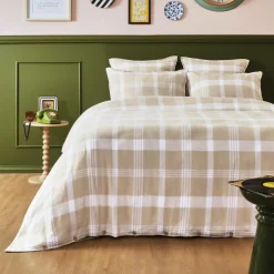 Taie d'oreiller carrée flanelle de coton (63 x 63 cm) Nina carreaux Beige