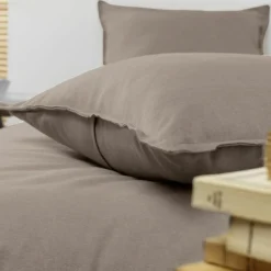 Taie d'oreiller carrée flanelle de coton (63 x 63 cm) Nina Ficelle