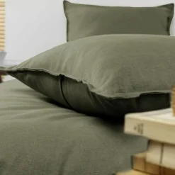 Taie d'oreiller carrée flanelle de coton (80 x 80 cm) Nina Vert romarin