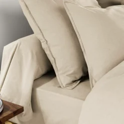 Taie d'oreiller carrée flanelle de coton (80 x 80 cm) Nina Beige