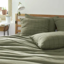 Taie d'oreiller carrée gaze de coton (60 x 60 cm) Gaïa Match Vert romarin