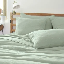 Taie d'oreiller carrée gaze de coton (60 x 60 cm) Gaïa Boho Vert eucalyptus