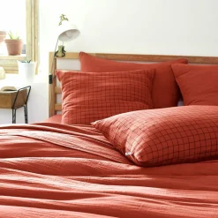 Taie d'oreiller carrée gaze de coton (60 x 60 cm) Gaïa Mix Terracotta