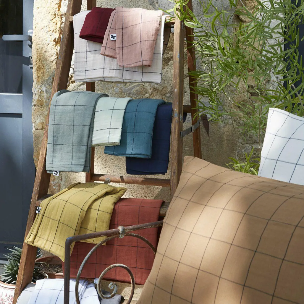 Taie d'oreiller carrée gaze de coton (60 x 60 cm) Gaïa Match Gris granit