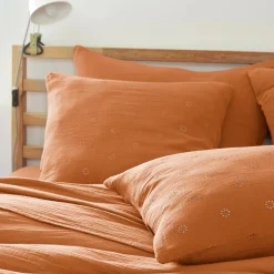 Taie d'oreiller carrée gaze de coton (60 x 60 cm) Gaïa Boho Abricot