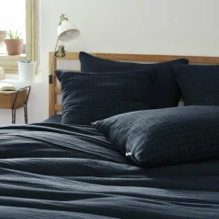 Taie d'oreiller carrée gaze de coton (60 x 60 cm) Gaïa Mix Bleu nuit