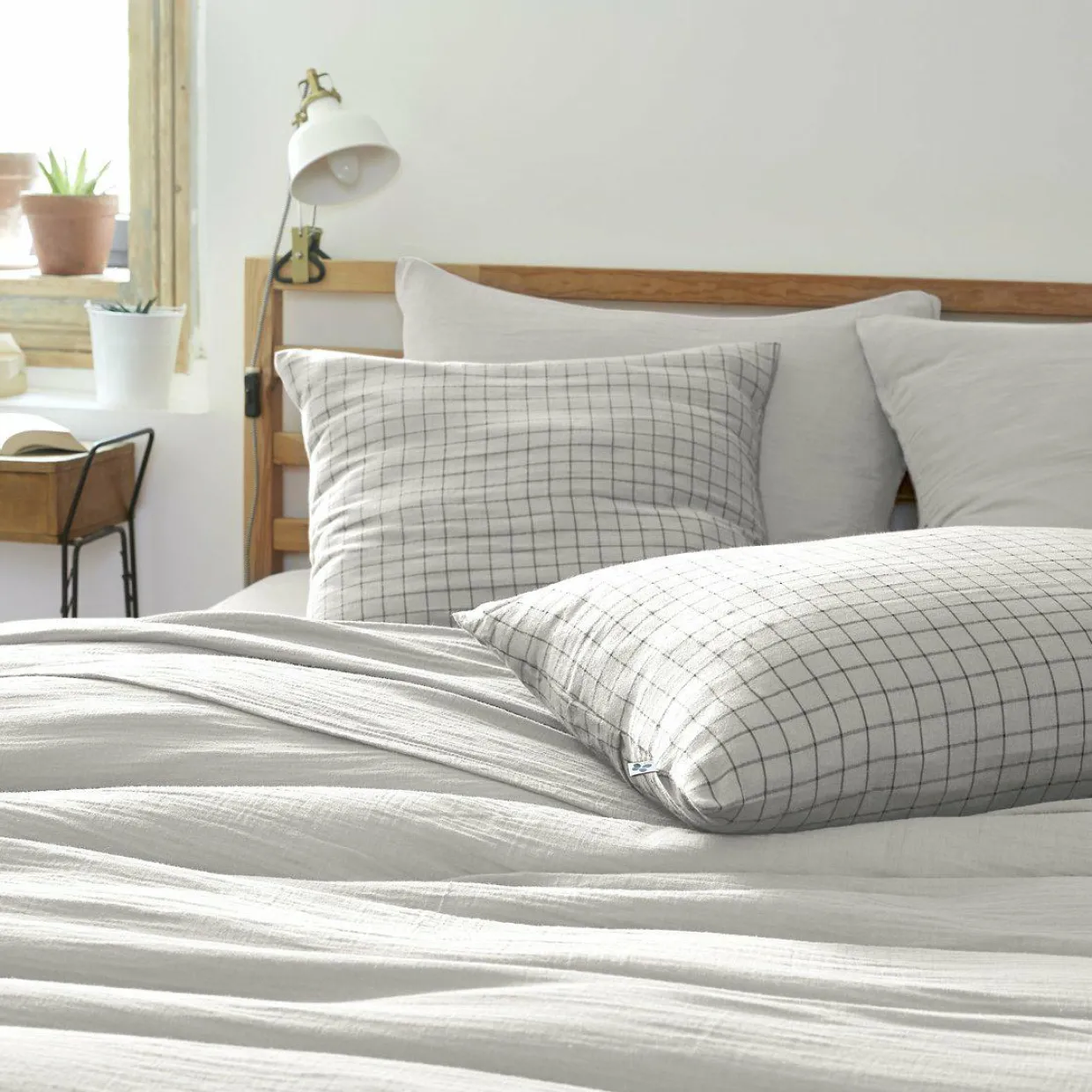 Taie d'oreiller carrée gaze de coton (60 x 60 cm) Gaïa Mix Gris nuage