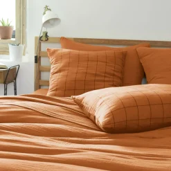 Taie d'oreiller carrée gaze de coton (60 x 60 cm) Gaïa Match Abricot