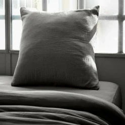 Taie d'oreiller carrée gaze de coton (60 x 60 cm) Gaïa Gris granit