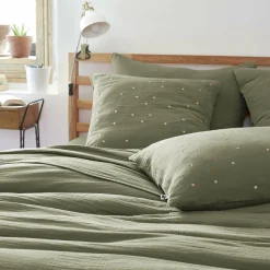 Taie d'oreiller carrée gaze de coton (60 x 60 cm) Gaïa Chic Vert romarin