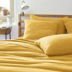 Taie d'oreiller carrée gaze de coton (60 x 60 cm) Gaïa Chic Jaune safran