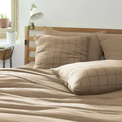 Taie d'oreiller carrée gaze de coton (60 x 60 cm) Gaïa Match Ficelle