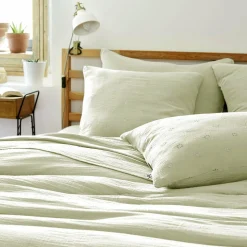 Taie d'oreiller carrée gaze de coton (60 x 60 cm) Gaïa Boho Vert tilleul